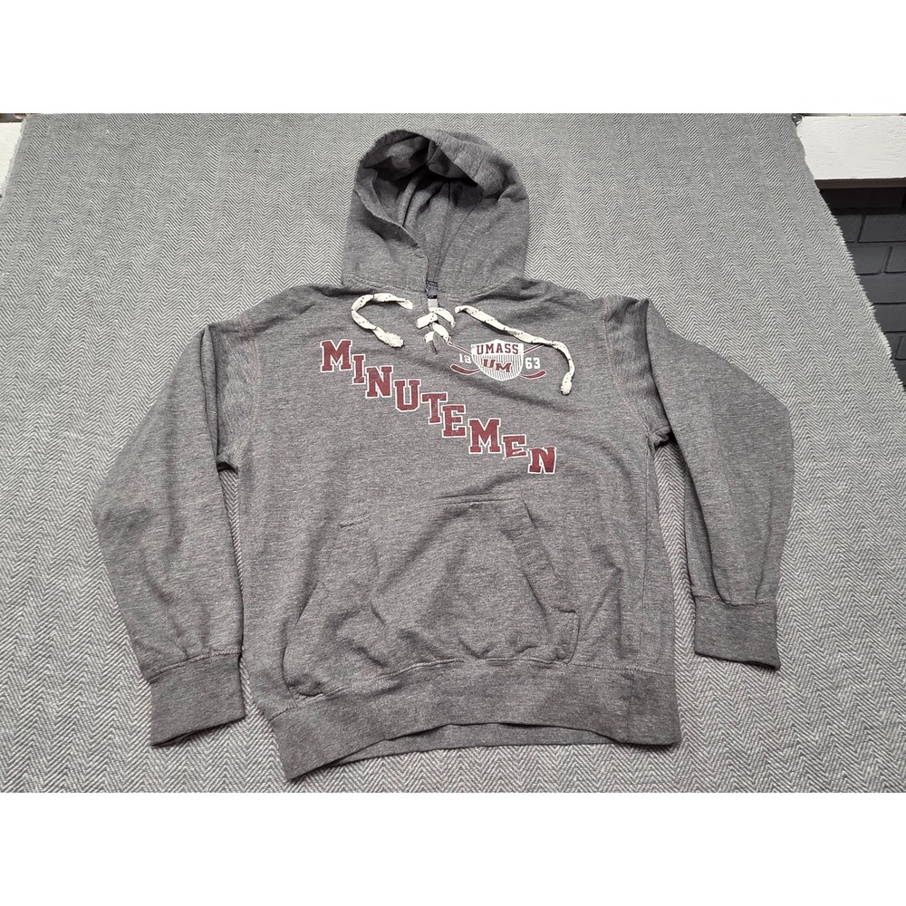 MV Sport UMass Minutemen Hockey Lace Up Hoodie Gray Mens Small Collegiate‎
